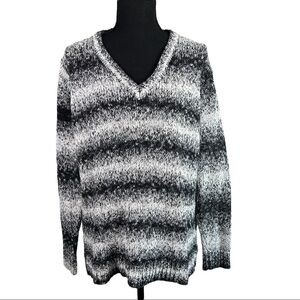 Michael By Michael Kors Sweater L  Knit Long sleeve V neck Black and white